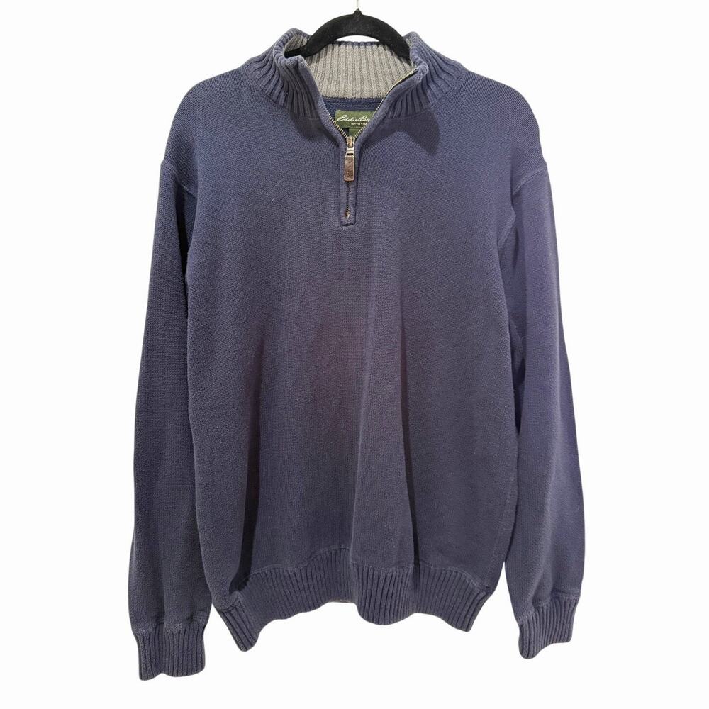 Eddie Bauer Blue Knit Quarter Zip Sweater Size XL Preppy Academia Casual VTG 90s